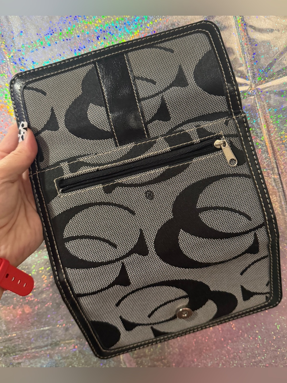 Black Gray Monogram Checkbook Organizer Wallet